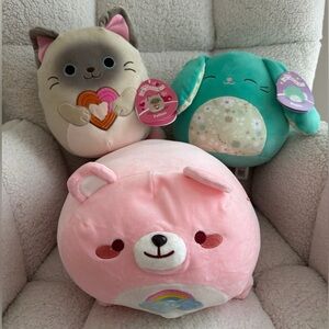 Squishmallows Felton & Regan and Pink Rainbow Bear Plush Toy Bundle